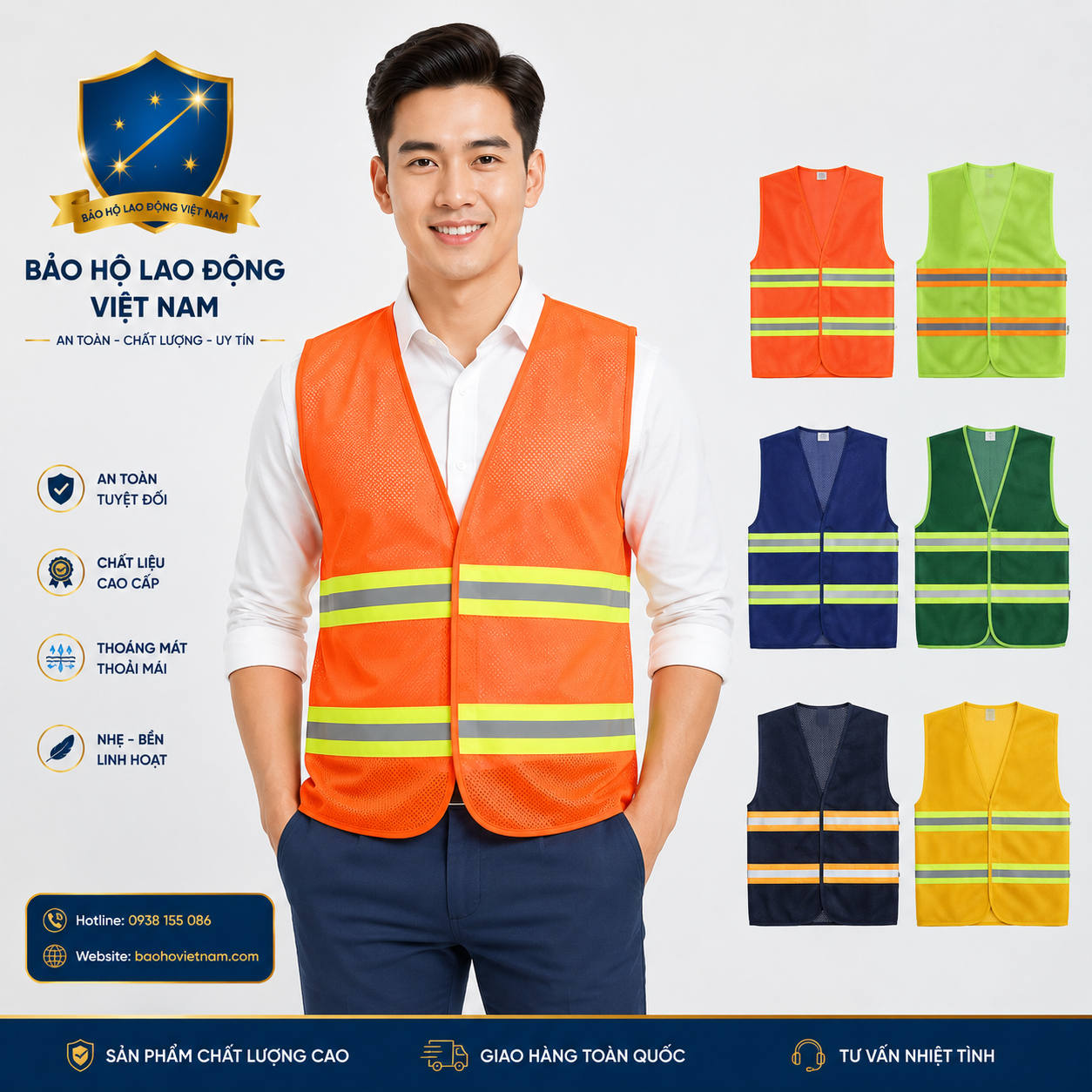 Áo gile phản quang vải lưới thoáng mát, thun hai bên giá rẻ AV65