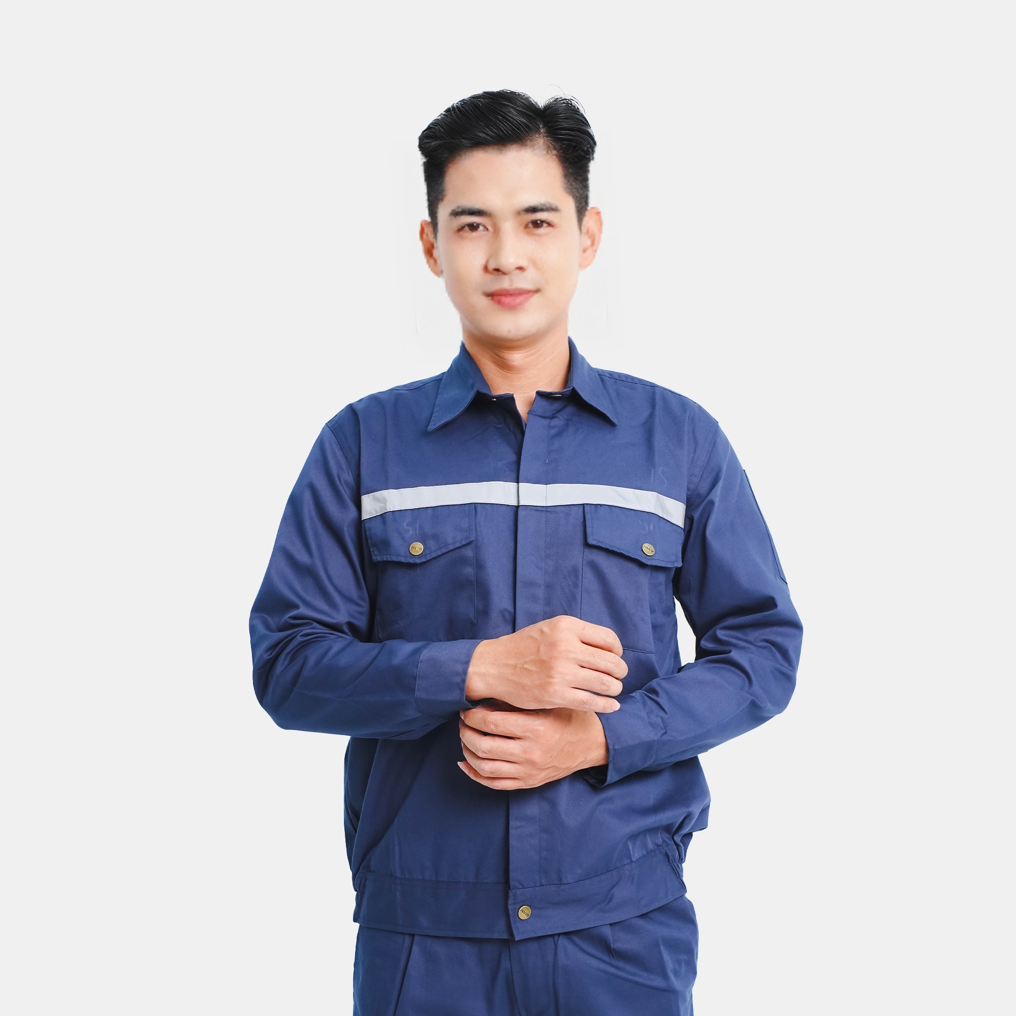 Đồng phục bảo hộ lao động Evinz AV24 cho kỹ sư, nhân viên kỹ thuật màu xanh có phản quang