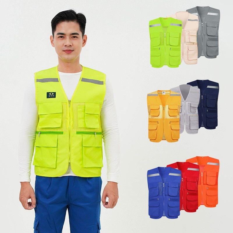 Áo gile bảo hộ phản quang Hàn Quốc 6 túi kèm khoá túi tiện lợi AV38 hàng xuất khẩu
