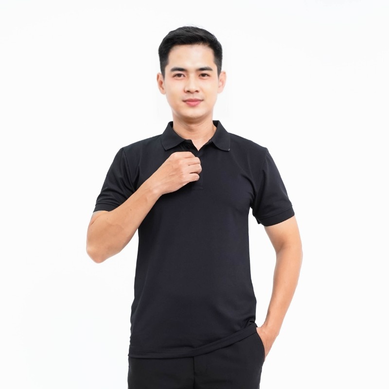 Áo polo đồng phục màu đen vải thoáng mát P06