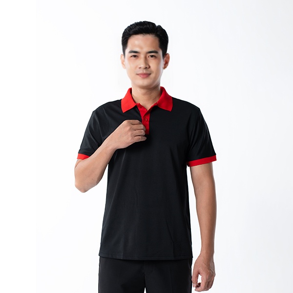 Áo polo đồng phục màu đen phối cổ đỏ P18 bền màu, thoáng mát