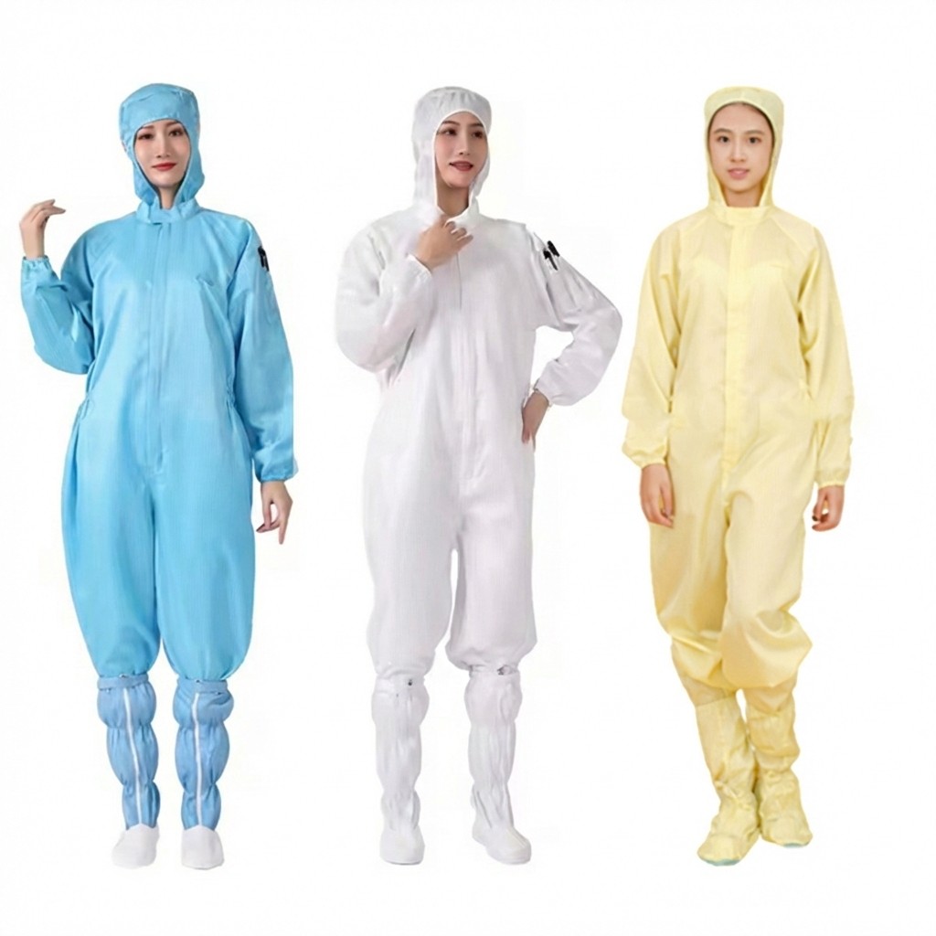 Quần áo phòng sạch chống tĩnh điện liền thân có mũ S102