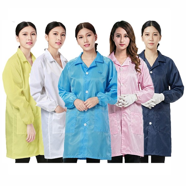 Áo choàng phòng sạch cúc cài chống bụi, chống tĩnh điện cho công nhân thực phẩm S103