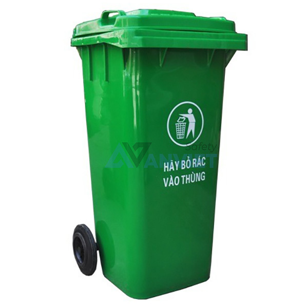 Thùng rác nhựa HDPE 120L có nắp đậy, bánh xe di chuyển R109