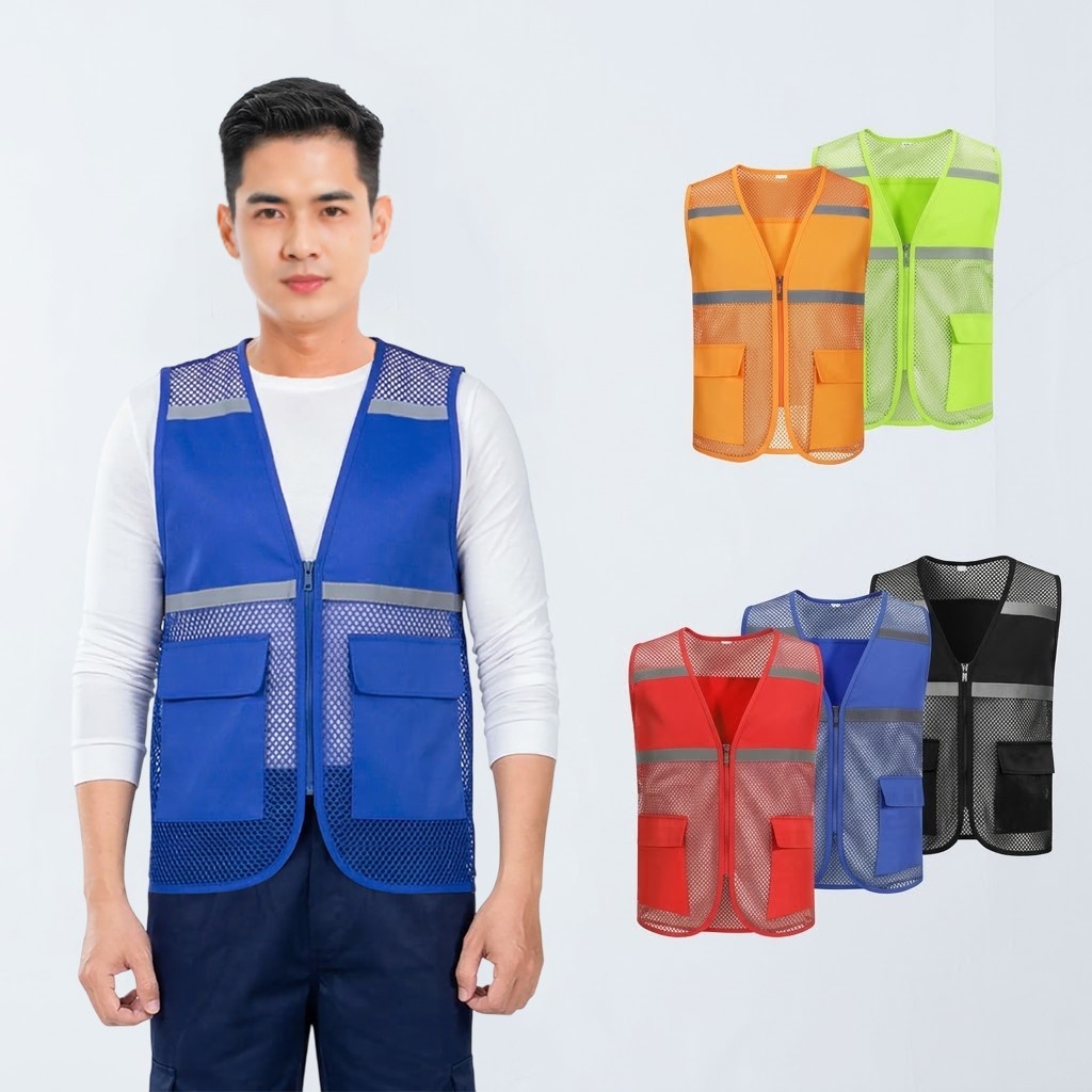 Áo gile phản quang chất liệu kaki bền phối lưới thoáng khí AV63